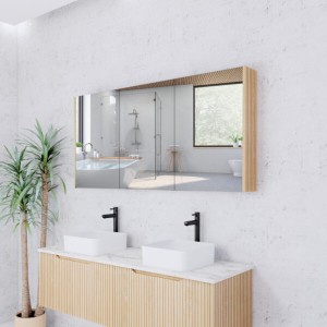 American oak Fluted Mirror Cabinet 1500